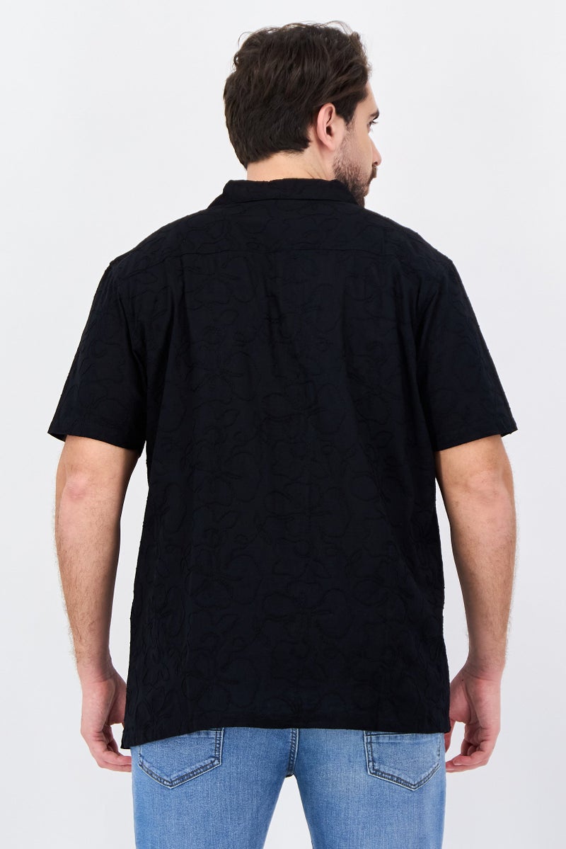 Threadbare Men Regular Fit Short Sleeve Embroidered Casual Shirt, Black - Image 3